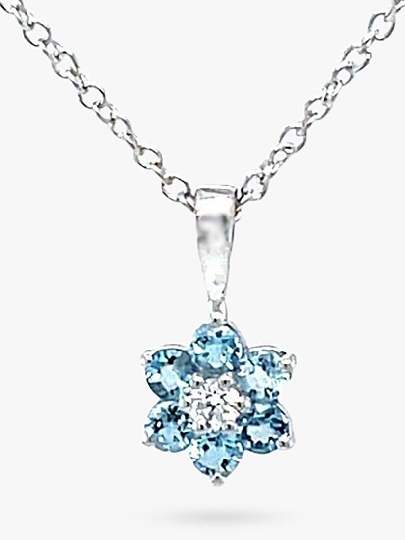 Product image 1 of 4, which shows E.W Adams 18ct White Gold Diamond and Aquamarine Flower Pendant Necklace