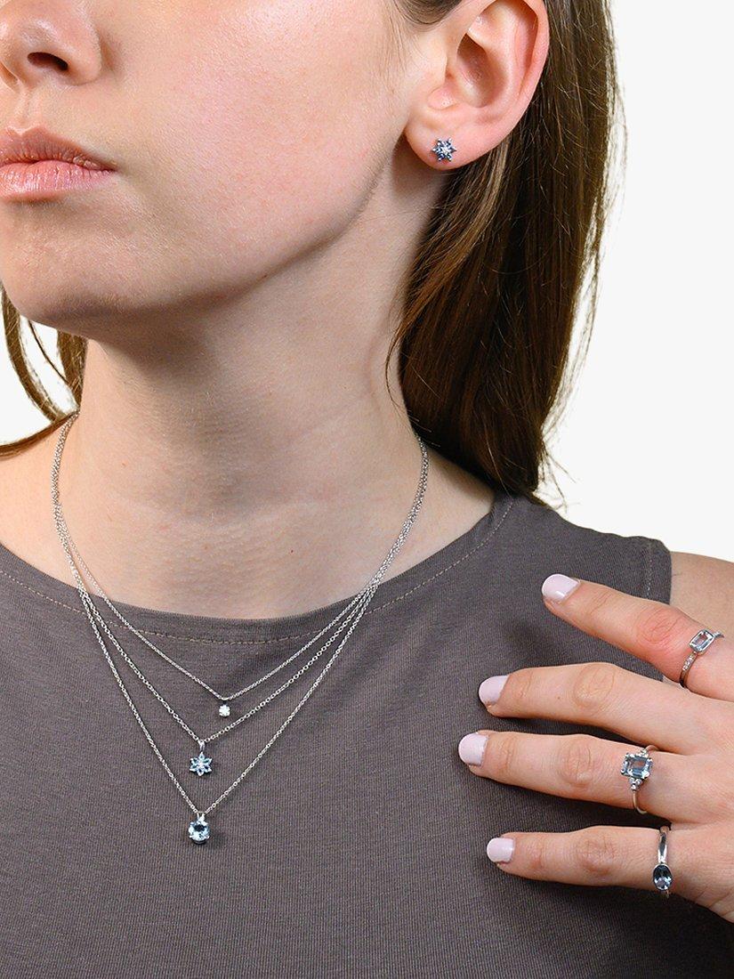 Product image 2 of 4, which shows E.W Adams 18ct White Gold Diamond and Aquamarine Flower Pendant Necklace