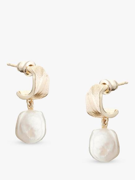 Tutti Drop Pearl Huggie Earrings, Gold, Gold