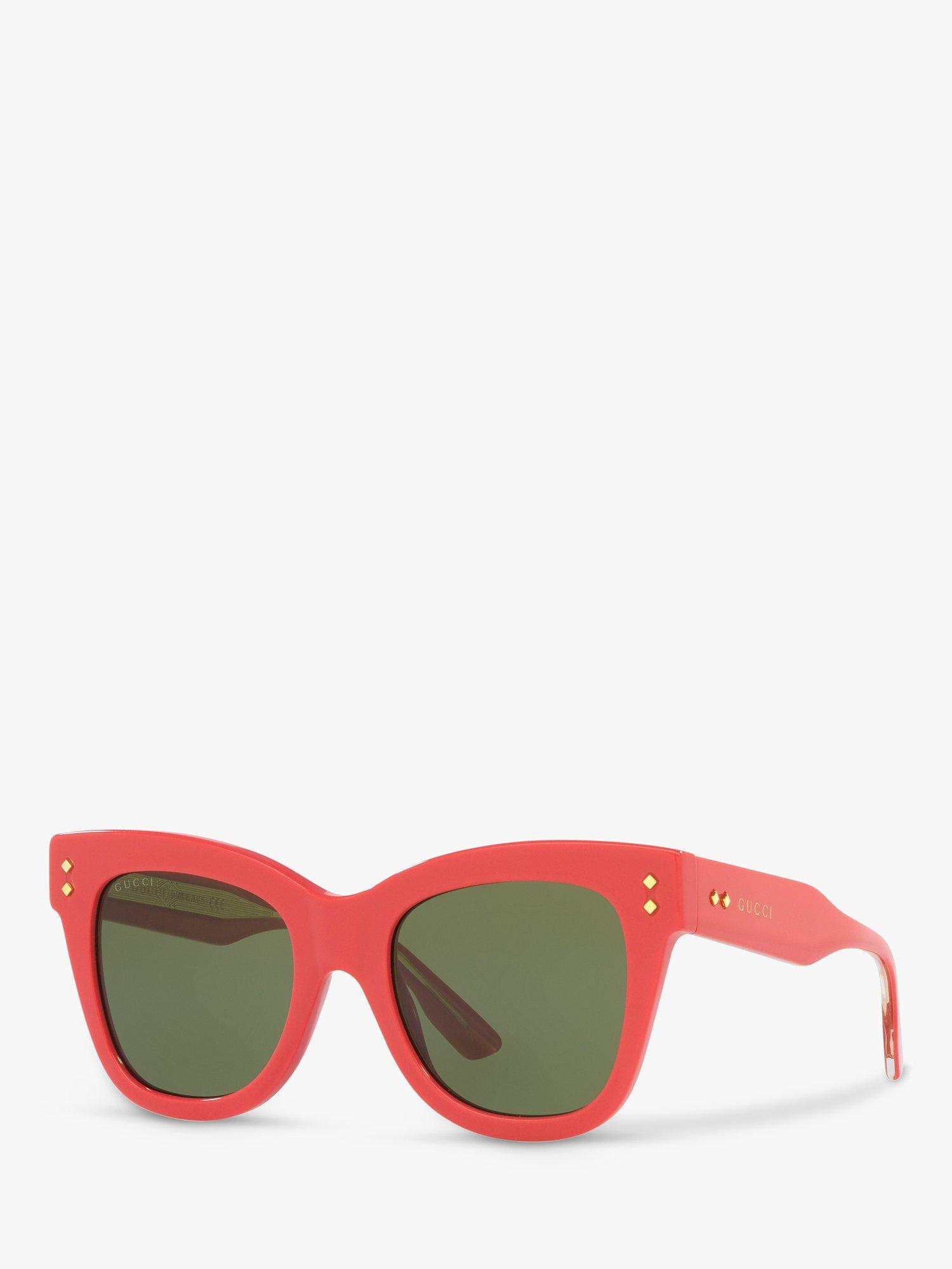 Product image 1 of 11, which shows Gucci GG1082S Women's Cat's Eye Sunglasses, Coral/Green