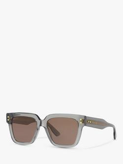 Gucci GG1084S Unisex Rectangular Sunglasses, Grey/Brown