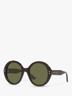 Gucci GG1081S Unisex Round Sunglasses, Tortoise/Green, Tortoise/Green