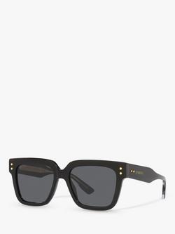 Gucci GG1084S Unisex Rectangular Sunglasses, Black/Grey