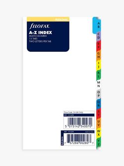Filofax A-Z Index Two Letters Per Tab Personal Organiser Insert, Multi, Multi