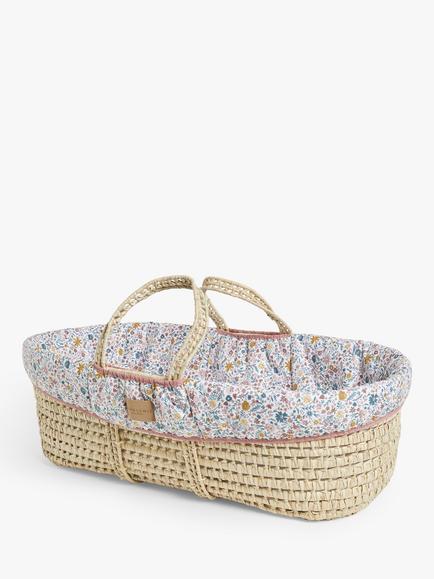 John Lewis Prairie Floral Print Moses Basket, Brown/Multi, Prairie Floral