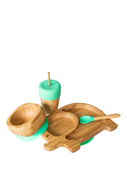 eco rascals Baby Elephant Plate, Suction Bowl & Cup Dinner Set, Green