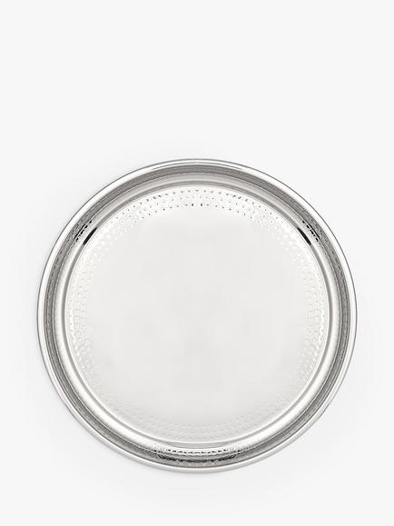 John Lewis Hammered Stainless Steel Round Tray, 36cm, Silver, Silver