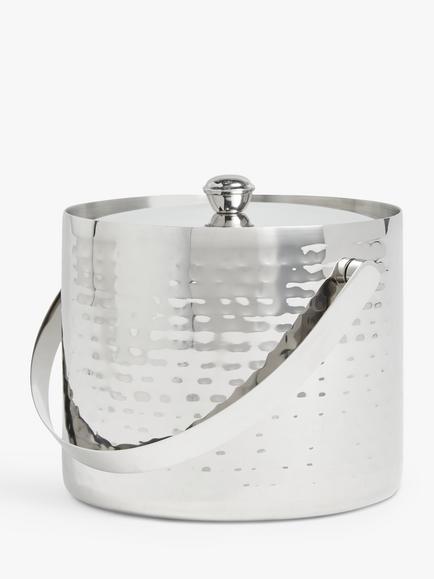 John Lewis Hammered Stainless Steel Ice Bucket with Lid, Silver, Silver