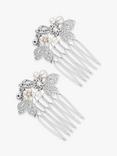 Jon Richard Bridal Floral Pearl Hair Comb, Set of 2, Silver