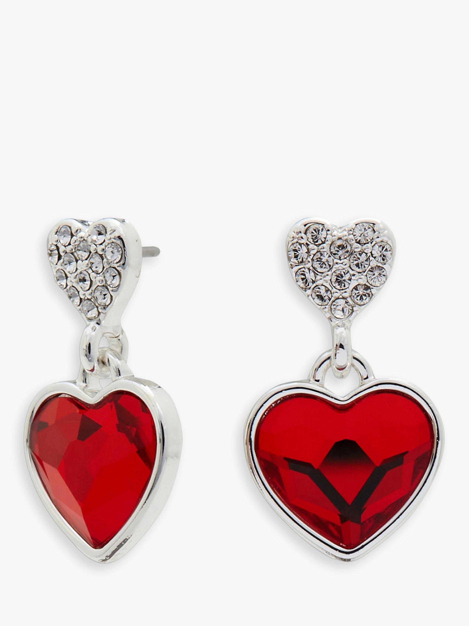Product image 1 of 1, which shows Jon Richard Dancing Heart Drop Earrings, Red/Silver