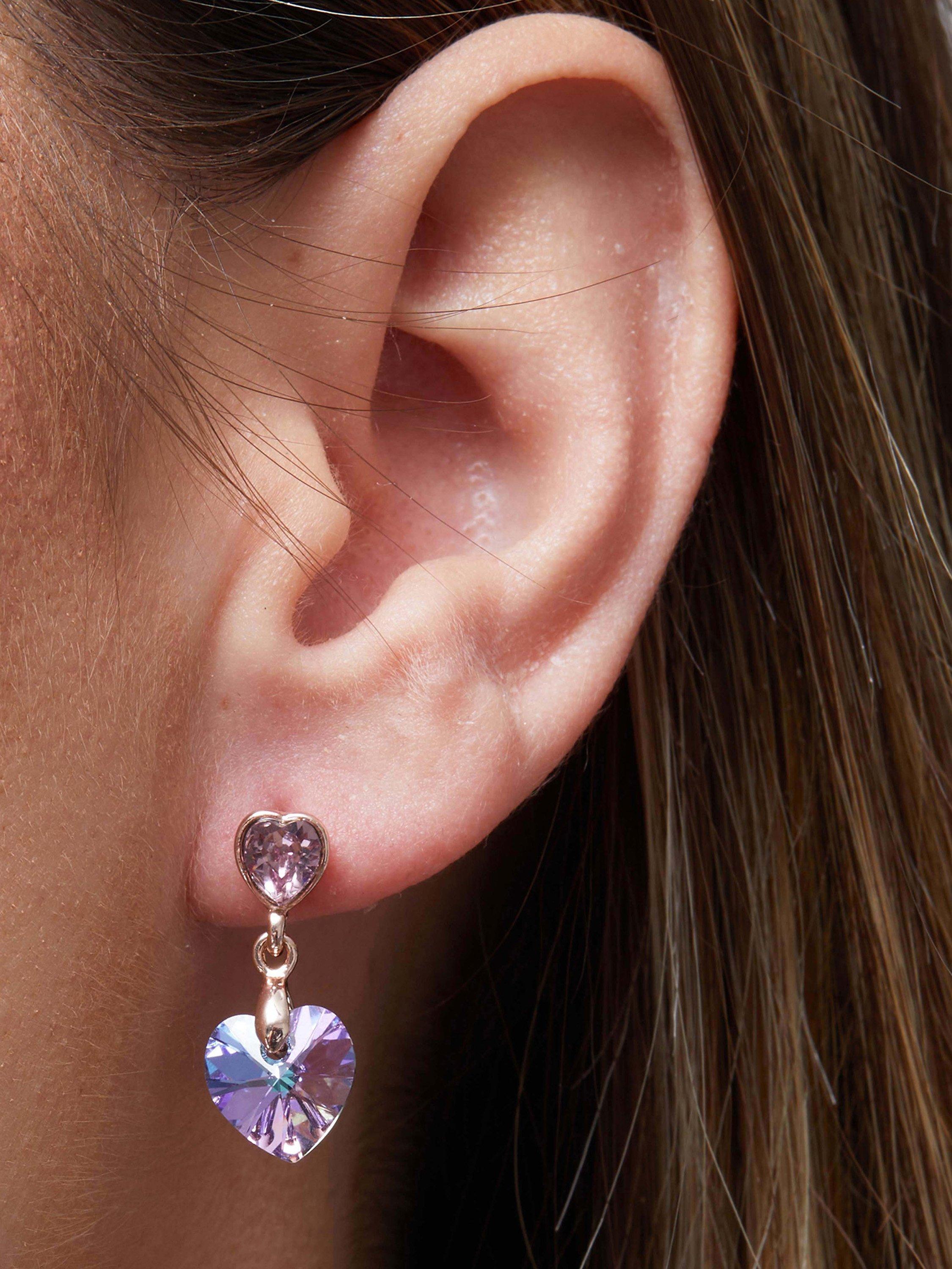 Product image 2 of 2, which shows Jon Richard Rose Gold Plated Crystal Heart Drop Earrings, Pink