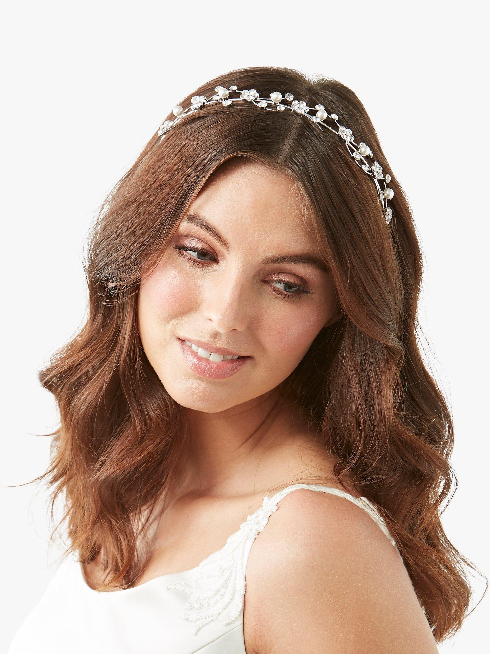 Jon Richard Bridal Floral Crystal Headband, Silver