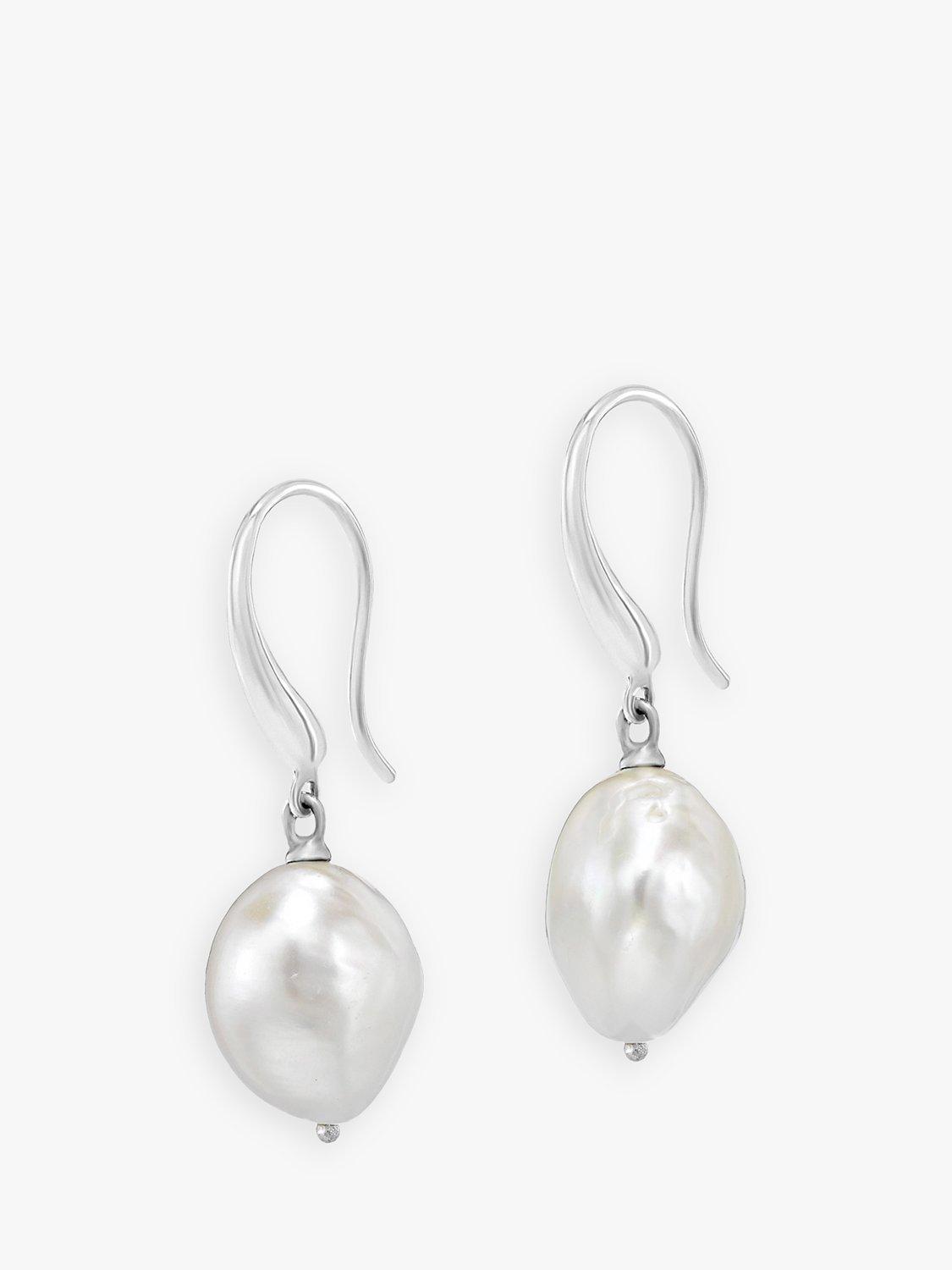 Dower & Hall Baroque Pearl Drop Earrings, Silver/White