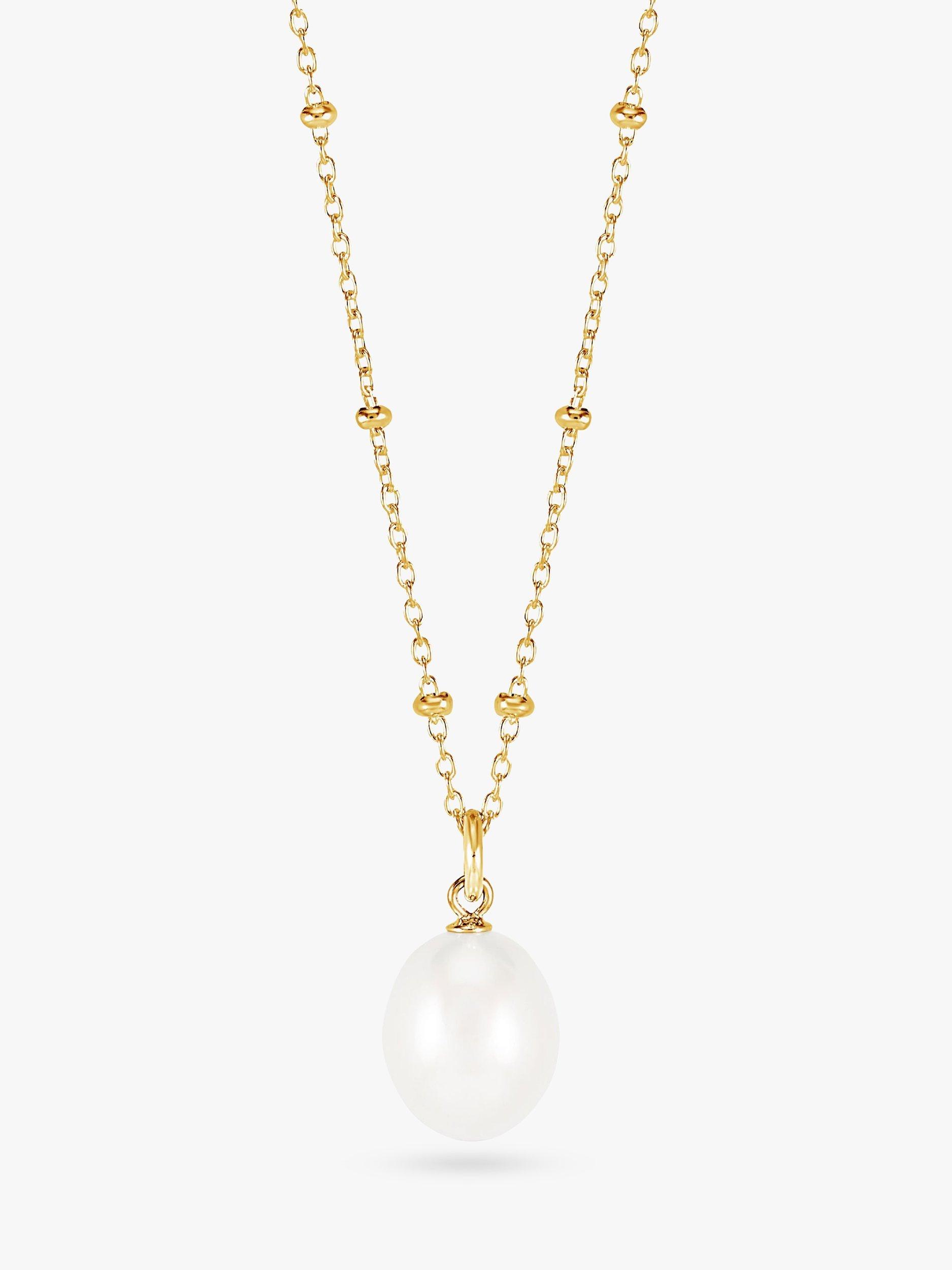 Product image 1 of 7, which shows Dower & Hall Pearl Pendant Beaded Necklace, Gold/White