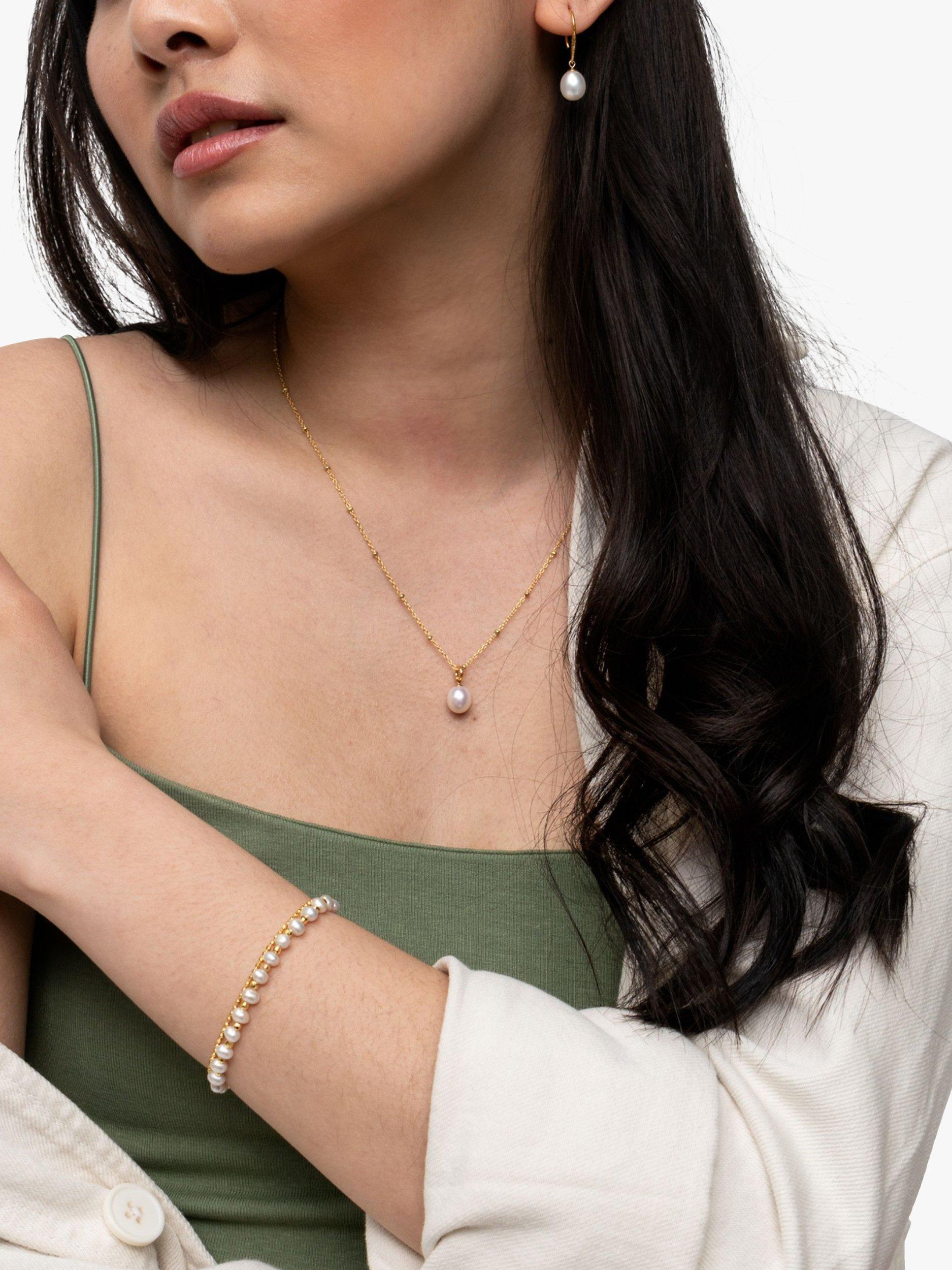 Product image 4 of 7, which shows Dower & Hall Pearl Pendant Beaded Necklace, Gold/White