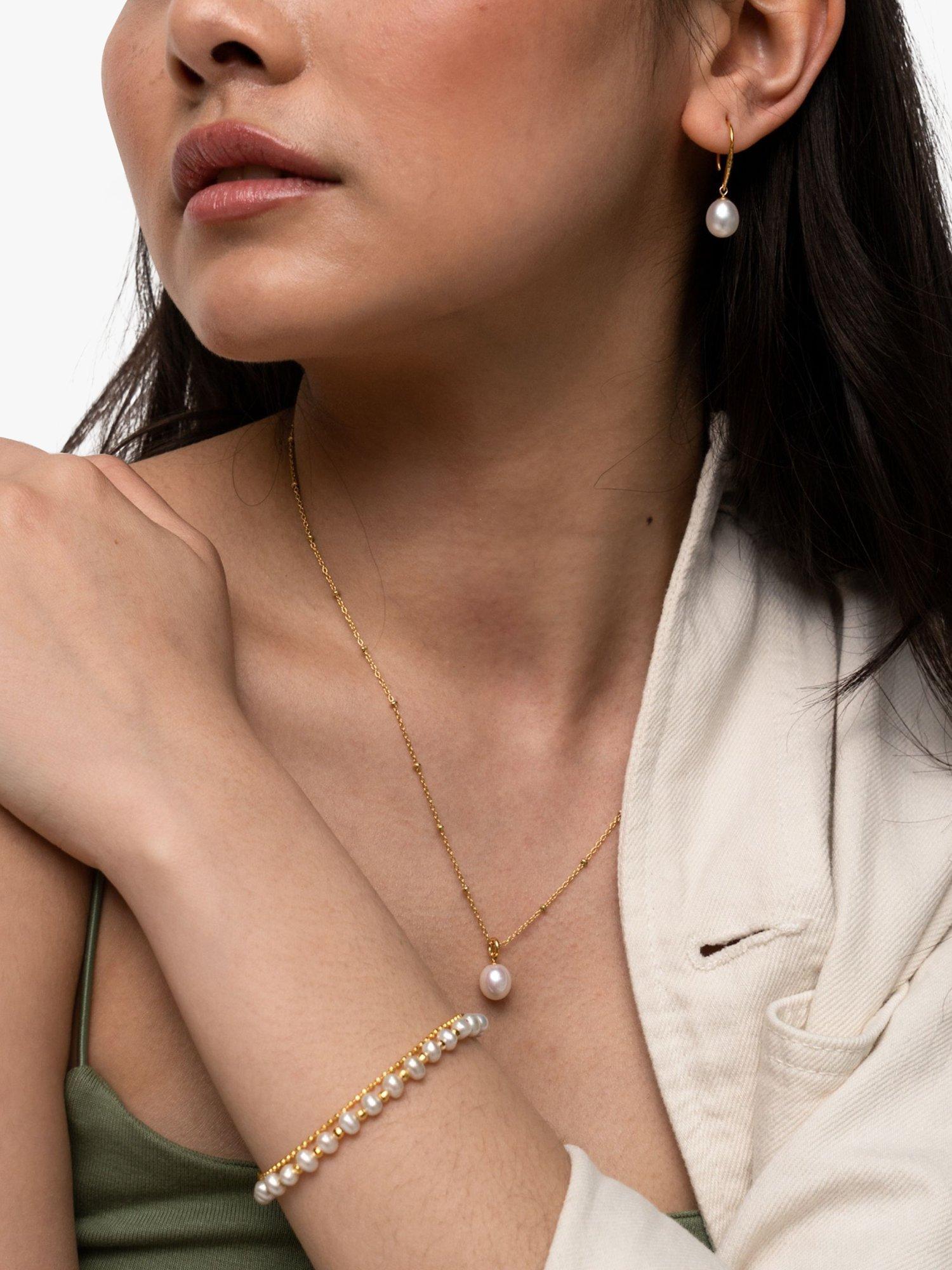 Product image 5 of 7, which shows Dower & Hall Pearl Pendant Beaded Necklace, Gold/White
