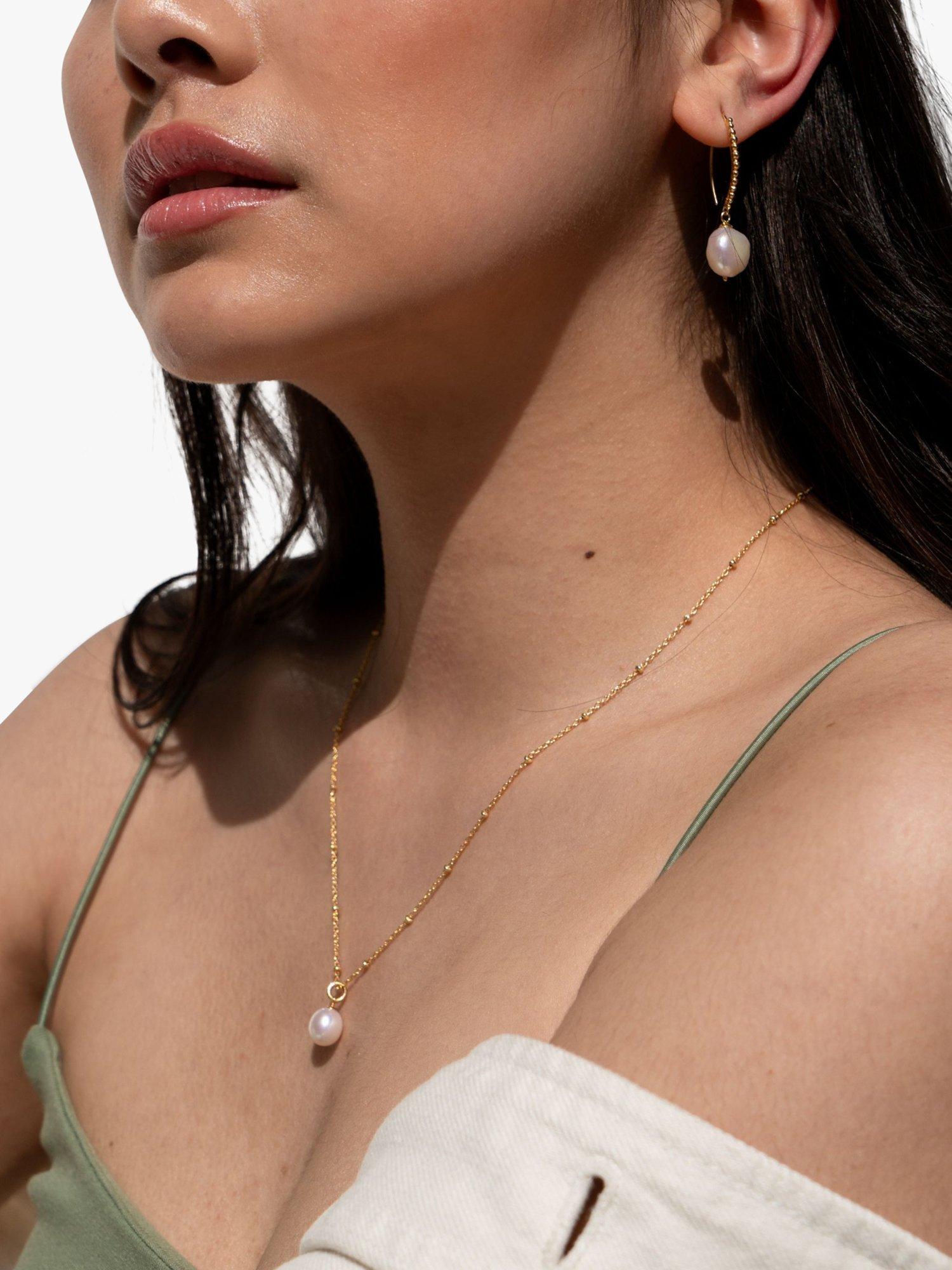 Product image 6 of 7, which shows Dower & Hall Pearl Pendant Beaded Necklace, Gold/White