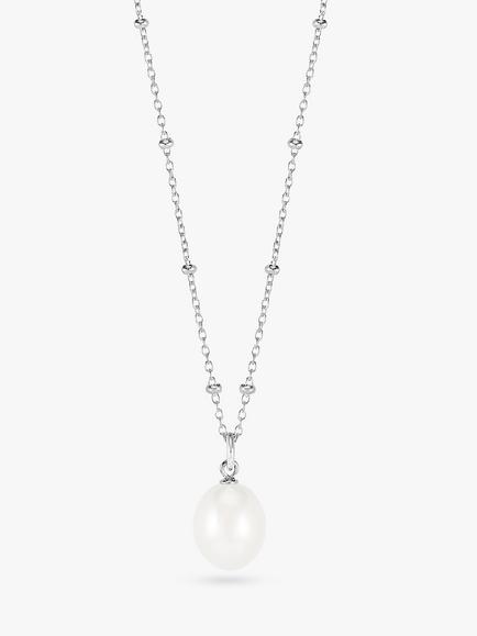 Dower & Hall Pearl Pendant Beaded Necklace, Silver/White