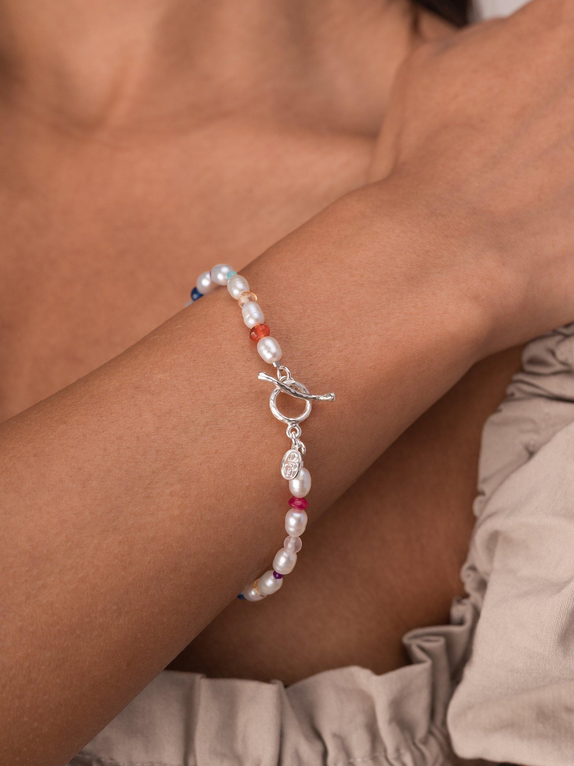 Product image 3 of 5, which shows Dower & Hall Carnival Mixed Stone Freshwater Pearl Bracelet, Silver/Multi