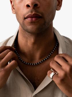 Dower & Hall Men's Halo Freshwater Pearl Collar Necklace, Black/Silver - view 2, Black