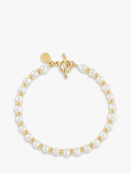 Dower & Hall Halo Freshwater Pearl Bracelet, Gold, White