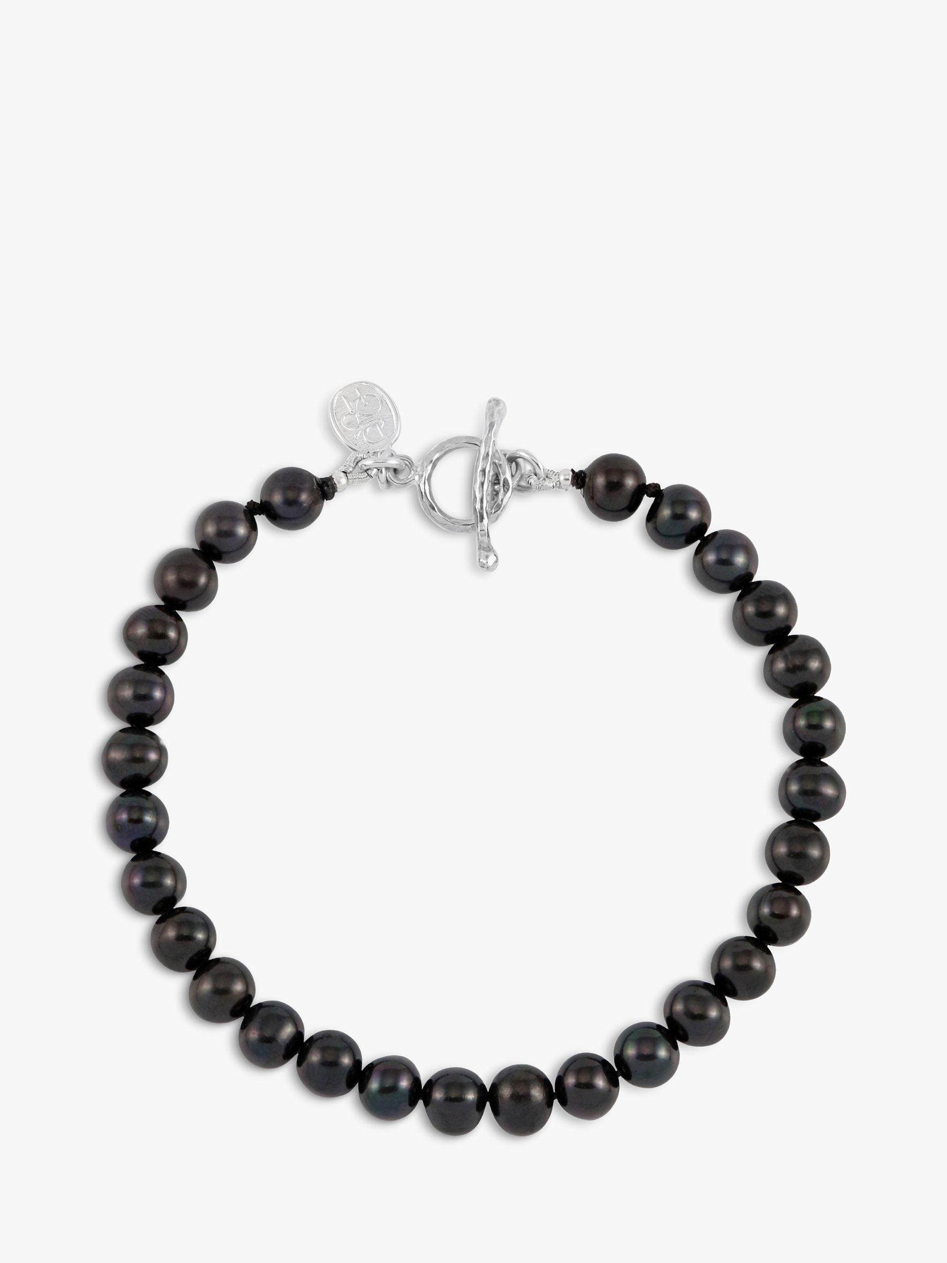Product image 1 of 3, which shows Dower & Hall Men's Freshwater Pearl Bracelet, Black/Silver