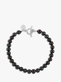 Dower & Hall Men's Freshwater Pearl Bracelet, Black/Silver, 