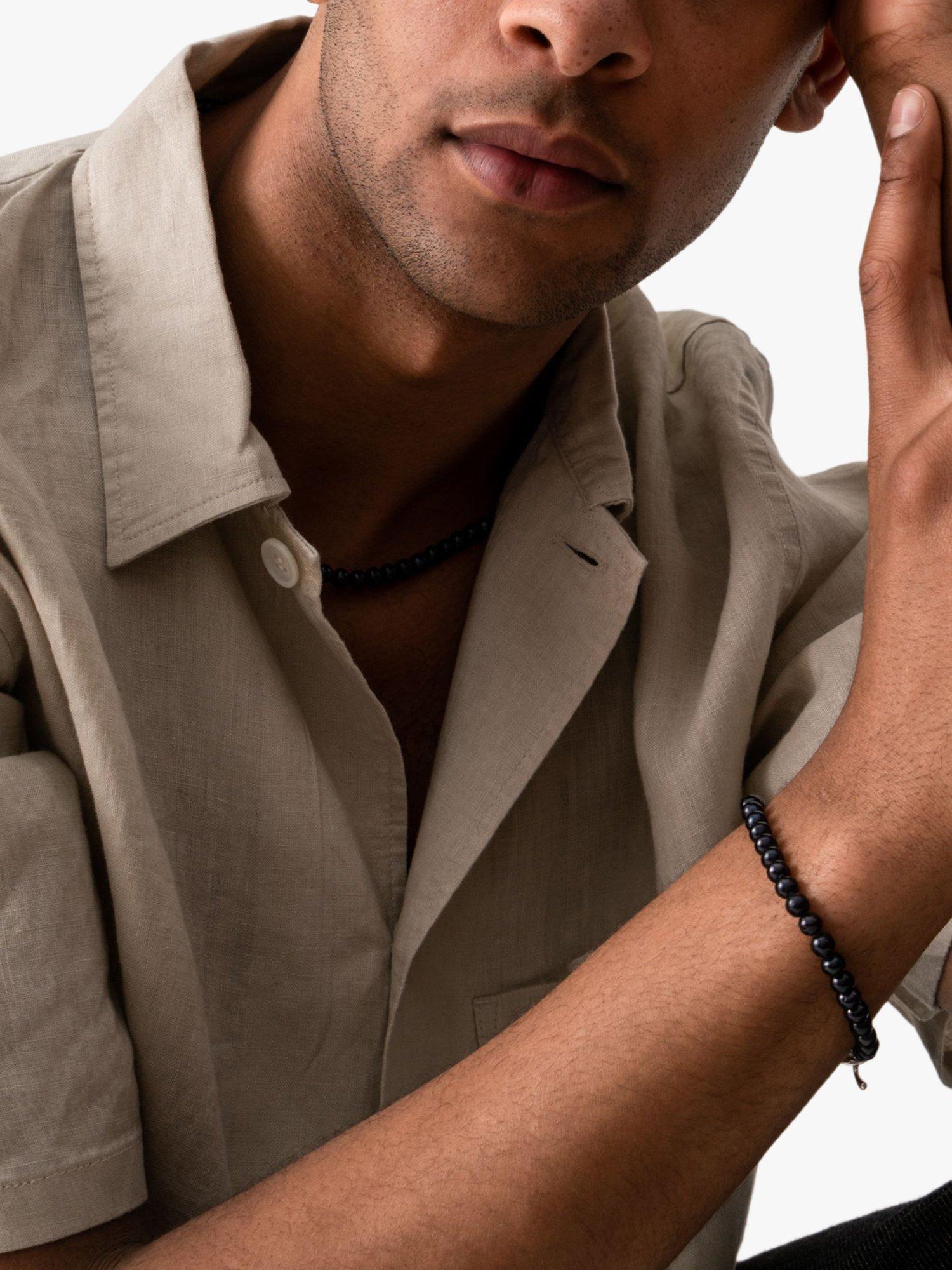 Product image 2 of 3, which shows Dower & Hall Men's Freshwater Pearl Bracelet, Black/Silver