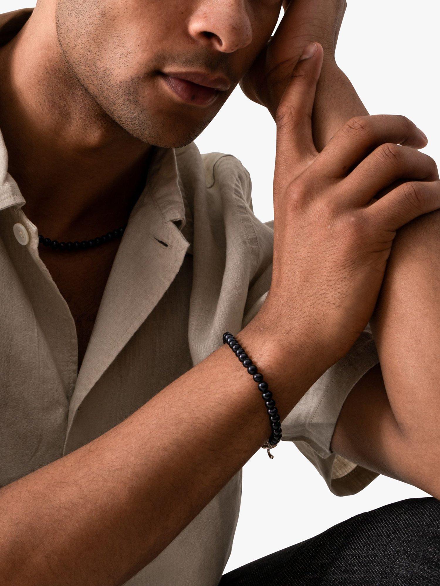 Product image 3 of 3, which shows Dower & Hall Men's Freshwater Pearl Bracelet, Black/Silver