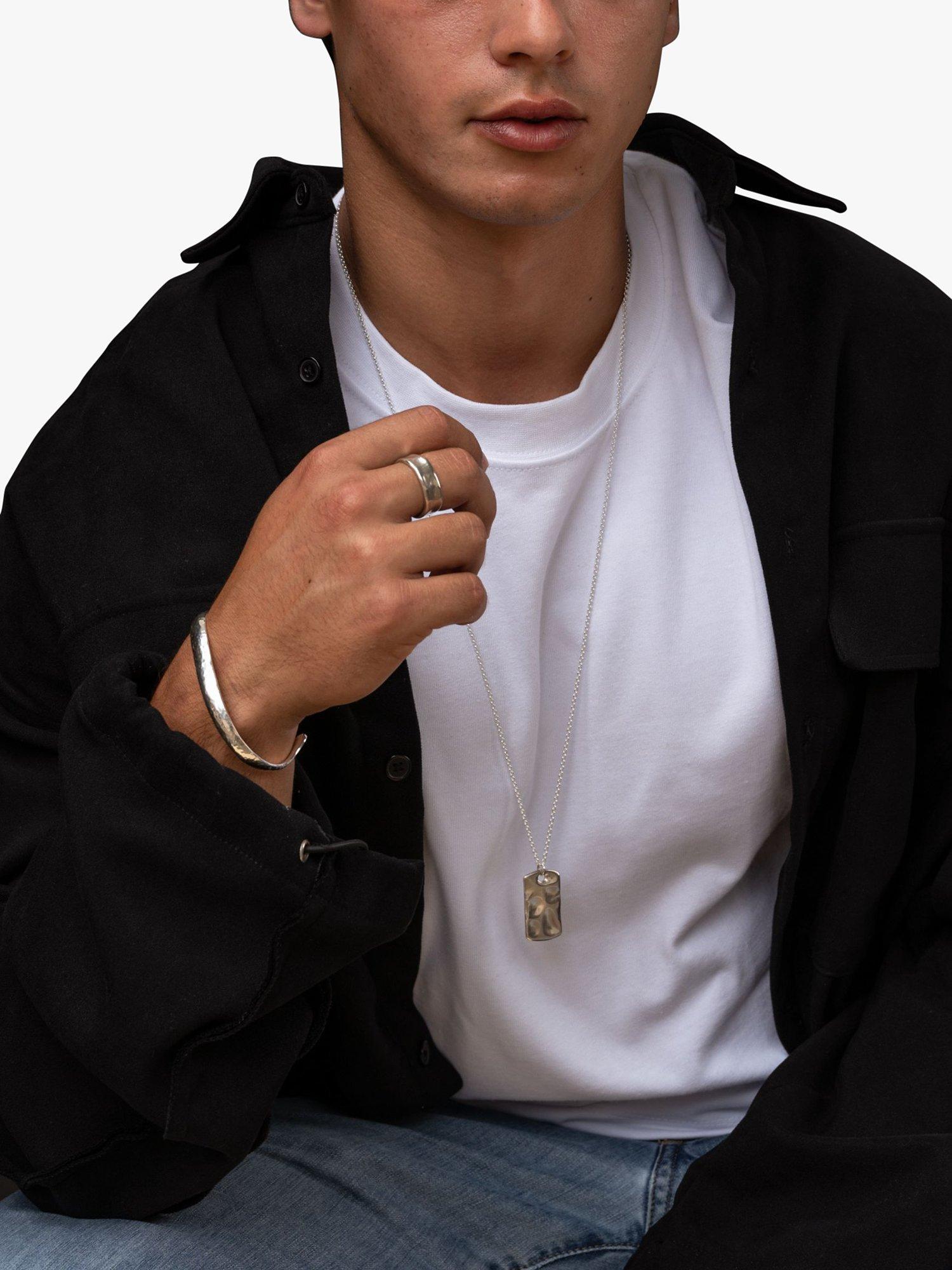 Product image 2 of 6, which shows Dower & Hall Men's Waterfall ID Tag Pendant Necklace, Silver