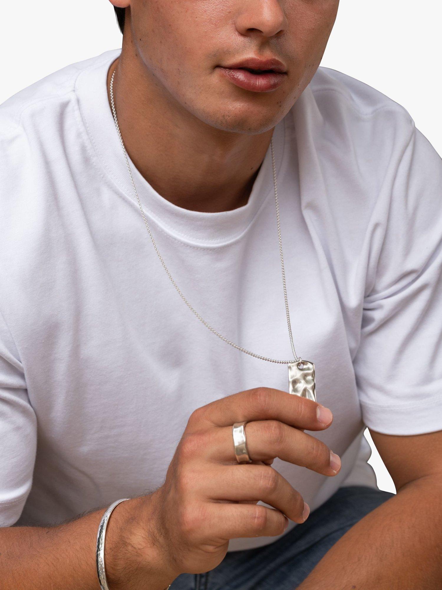 Product image 3 of 6, which shows Dower & Hall Men's Waterfall ID Tag Pendant Necklace, Silver