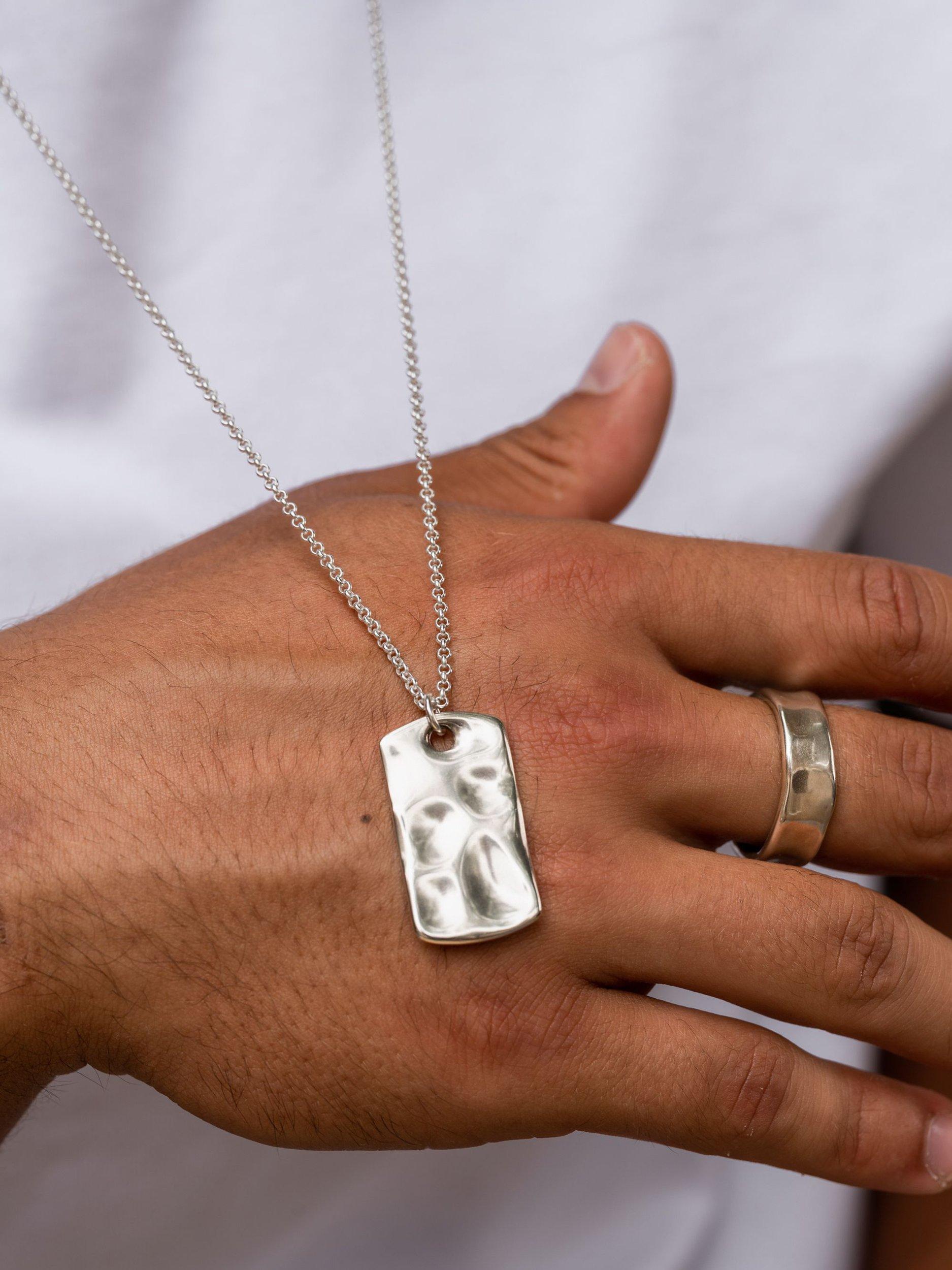 Product image 4 of 6, which shows Dower & Hall Men's Waterfall ID Tag Pendant Necklace, Silver