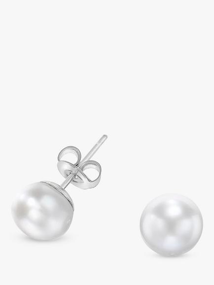 Dower & Hall Freshwater Pearl Stud Earrings, White/Silver, White/Silver