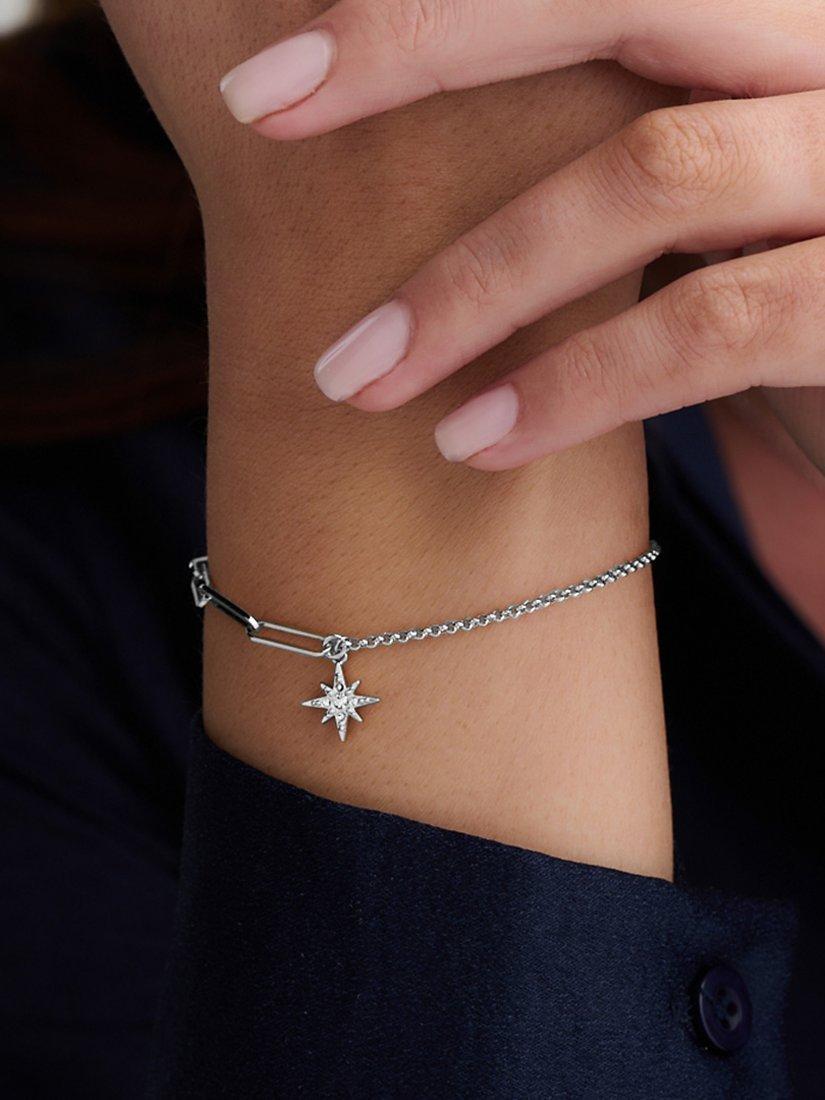 Product image 3 of 4, which shows Olivia Burton Celestial North Star Mismatch Chain Bracelet, Silver