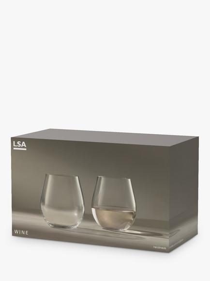 LSA International Wine Stemless White Wine Glass, Set of 2, 370ml, Clear - view 2, Clear