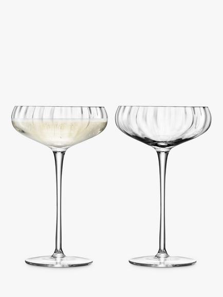 LSA International Aurelia Optic Champagne Saucers, Set of 2, 300ml, Clear, Clear