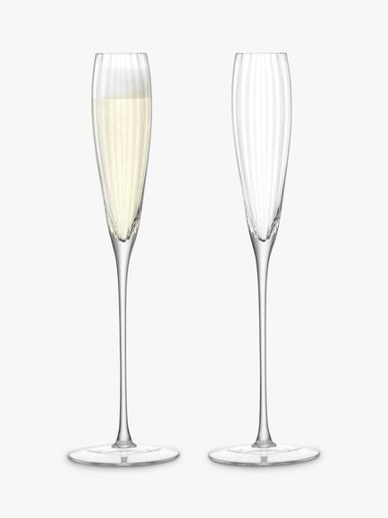 LSA International Aurelia Optic Grand Champagne Flute Glass, Set of 2, 165ml, Clear, Clear