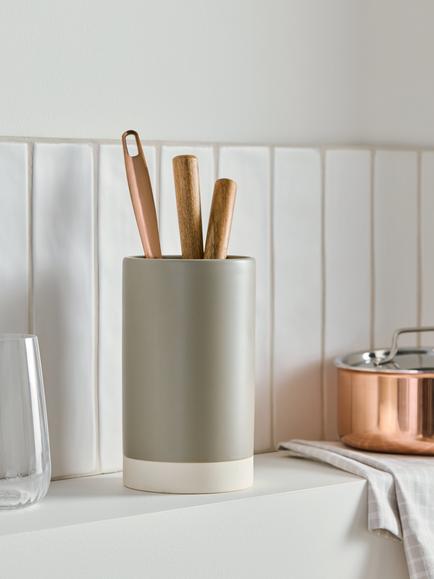 John Lewis Dipped Stoneware Utensil Holder, Grey - view 2, Grey