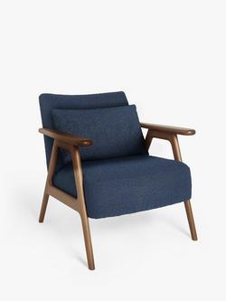 John Lewis Hendricks Accent Armchair, Dark Wood Frame, Dark Navy Boucle