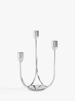 John Lewis Plain Steel Three Prong Candelabra Candle Holder, Silver
