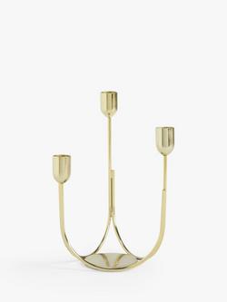 John Lewis Plain Steel Three Prong Candelabra Candle Holder, Gold