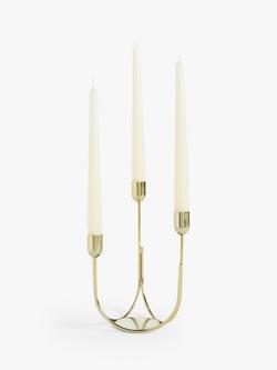 John Lewis Plain Steel Three Prong Candelabra Candle Holder - view 2, Gold