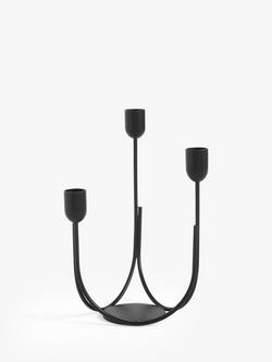 John Lewis Plain Steel Three Prong Candelabra Candle Holder, Black