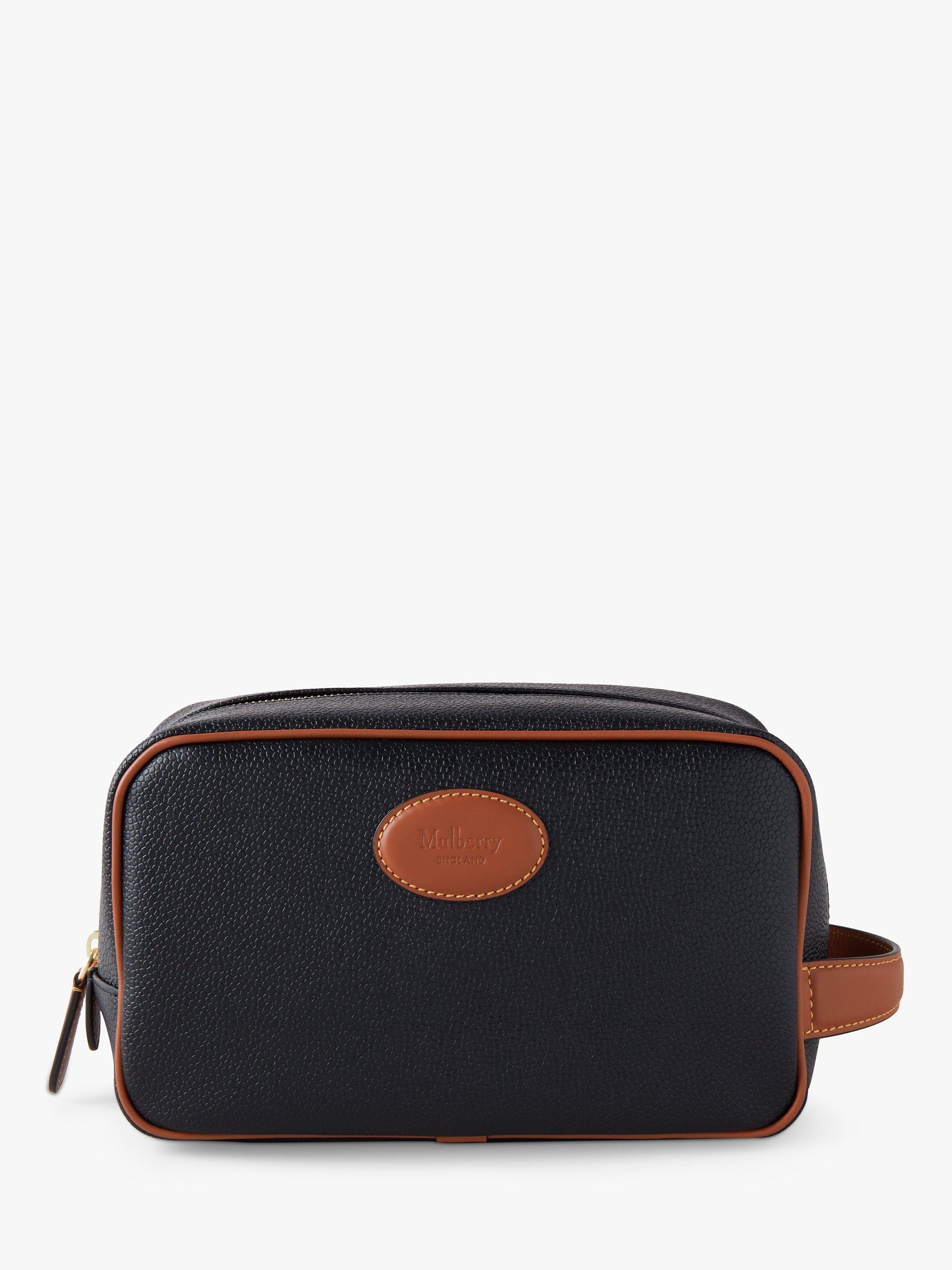 Product image 1 of 3, which shows Mulberry Printed Eco Scotchgrain Flat Calf Leather Wash Bag, Black/Cognac
