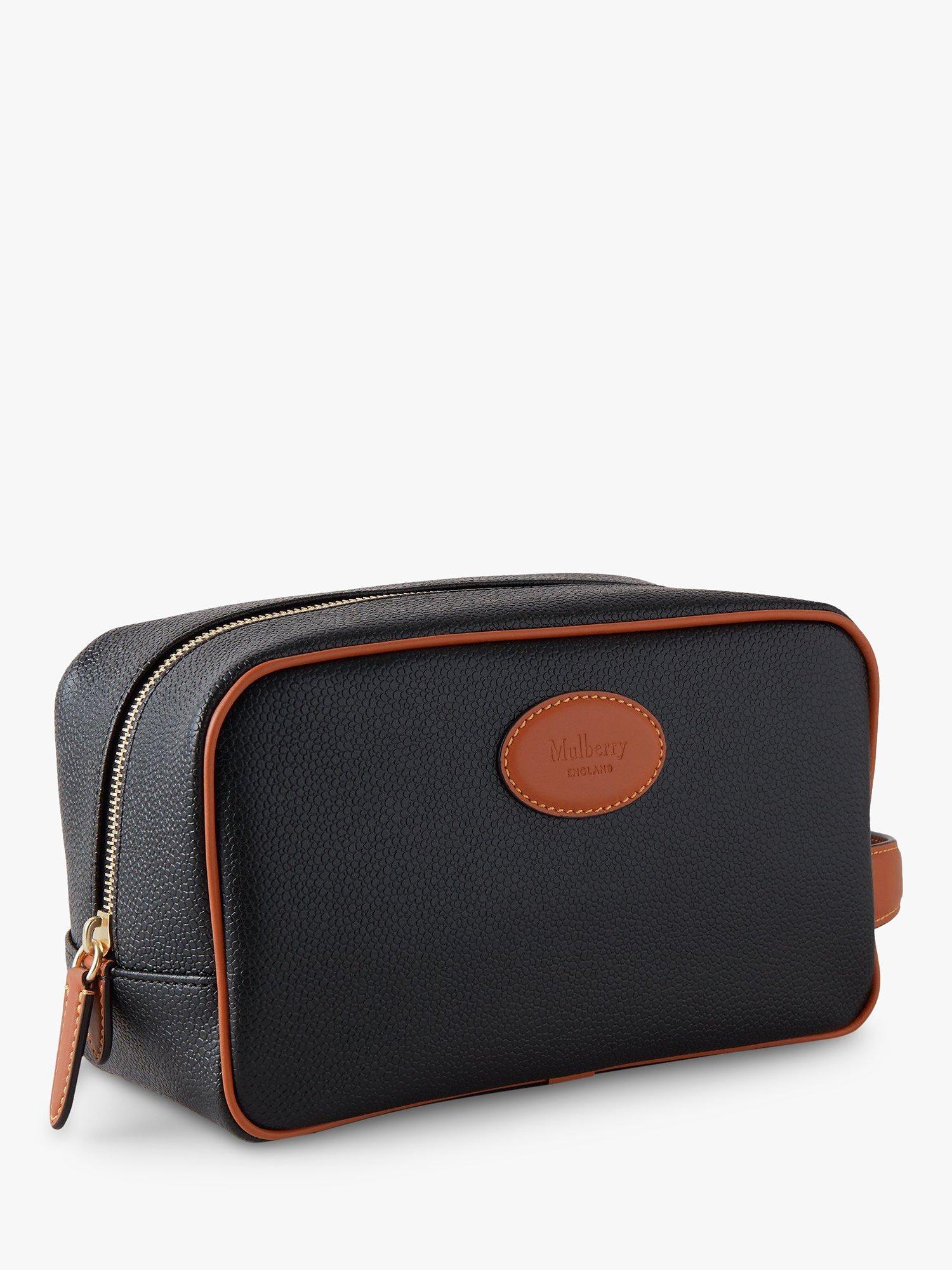 Product image 3 of 3, which shows Mulberry Printed Eco Scotchgrain Flat Calf Leather Wash Bag, Black/Cognac