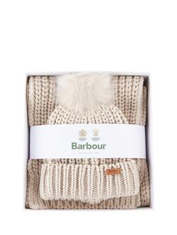 Barbour Saltburn Faux Fur Pom-Pom Beanie Hat & Scarf Gift Set - view 2, Pearl
