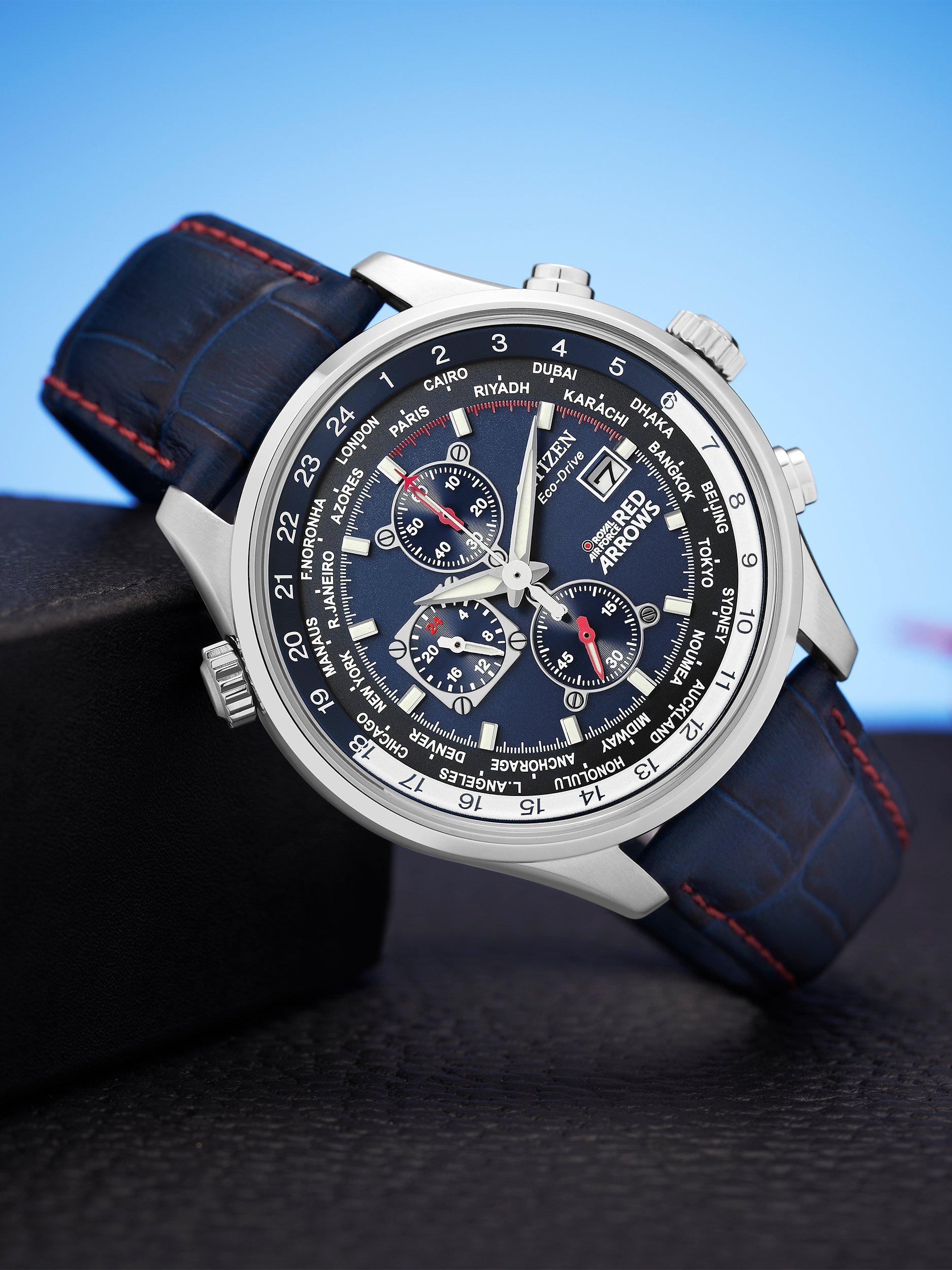 Product image 8 of 8, which shows Citizen CA0081-01L Men's Red Arrows Engineers Eco-Drive Leather Strap Watch, Blue