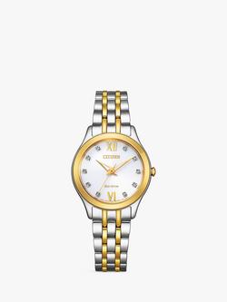 Citizen Silhouette Women's Eco-Drive Diamond Bracelet Strap Watch, Silver/Gold Em1014-50a