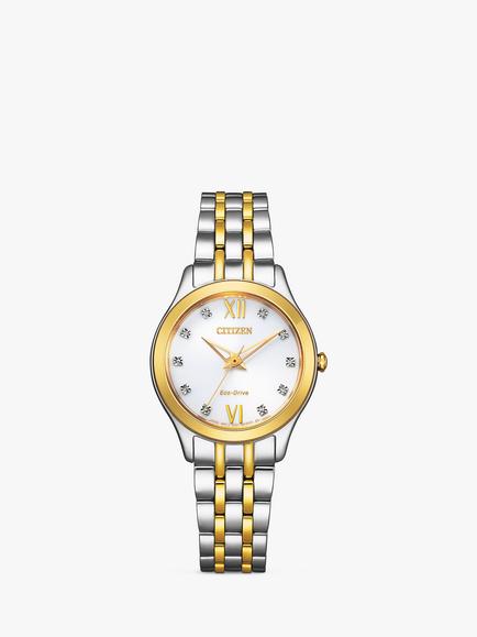 Citizen Silhouette Women's Eco-Drive Diamond Bracelet Strap Watch, Silver/Gold Em1014-50a