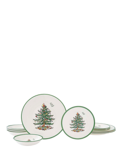 Spode Christmas Tree Stoneware Dinnerware Set, 12 Piece, White/Green, White/Green